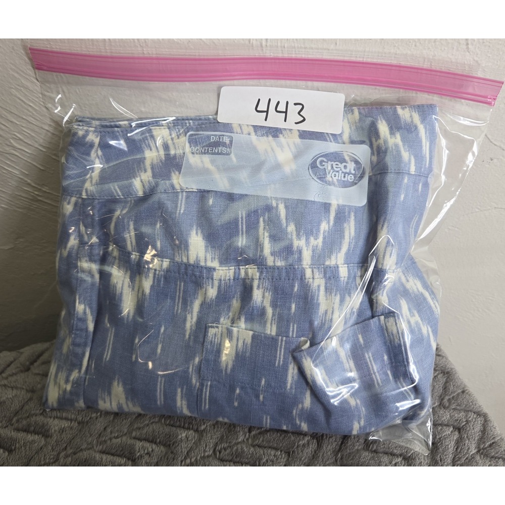 Chicos 100% Linen Blue White Geometric Pant Size 1.5 Vacation Resort 31" Inseam - Picture 7 of 7